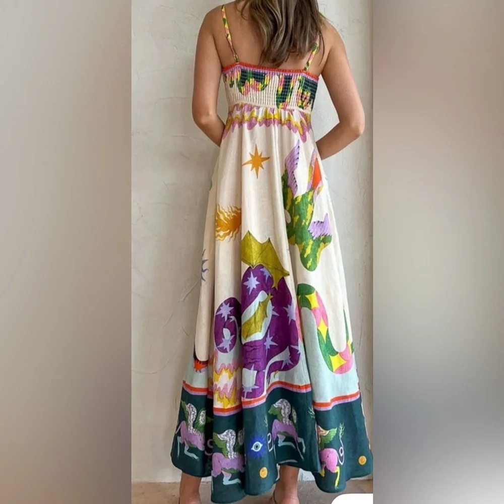 Colorful Abstract Maxi Sundress with Heart Motif - Picture 7 of 8